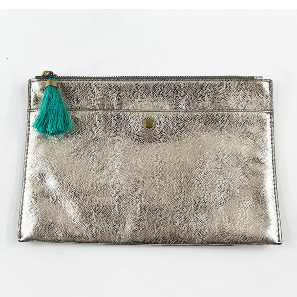 J. Crew Large Pouch Wallet in Italian Metallic Leather Gold - Picture 1 of 9